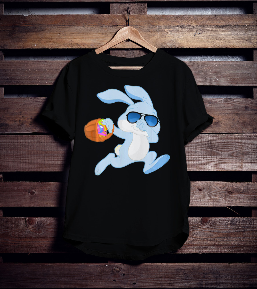 Easter Rabbit Sunglasses Holding Egg Basket T-Shirt