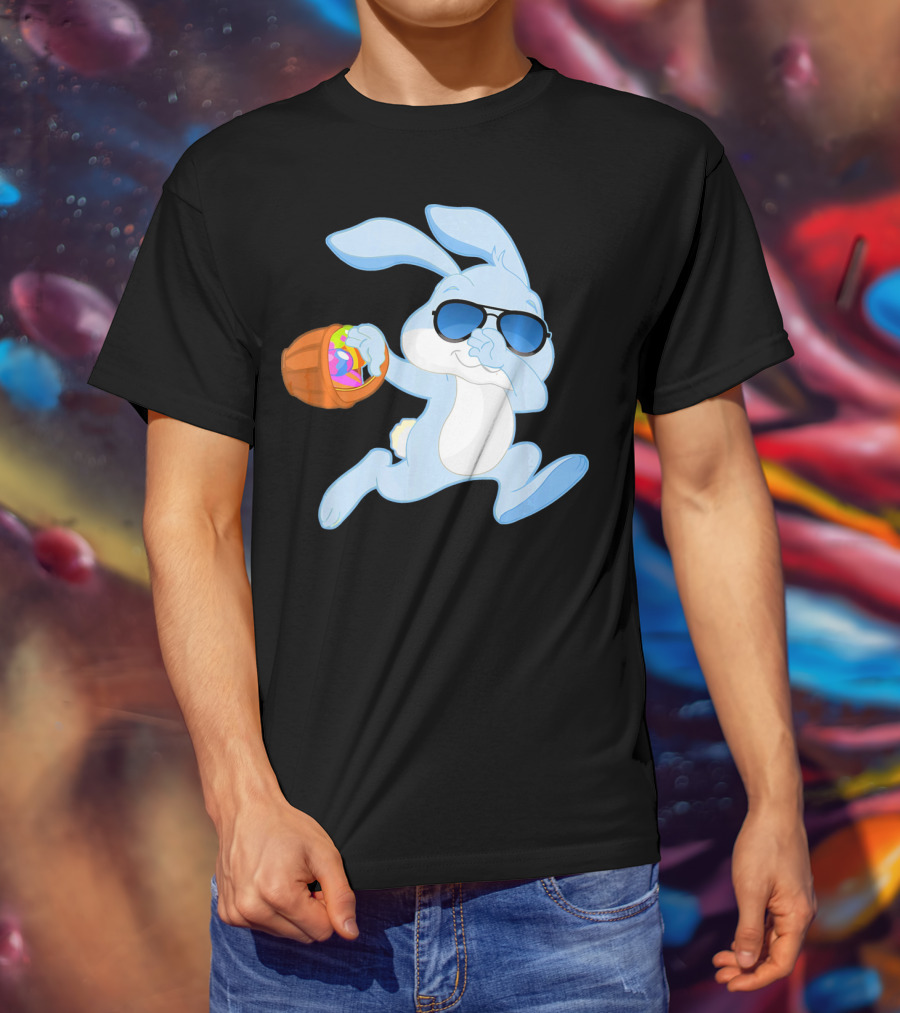 Easter Rabbit Sunglasses Holding Egg Basket T-Shirt