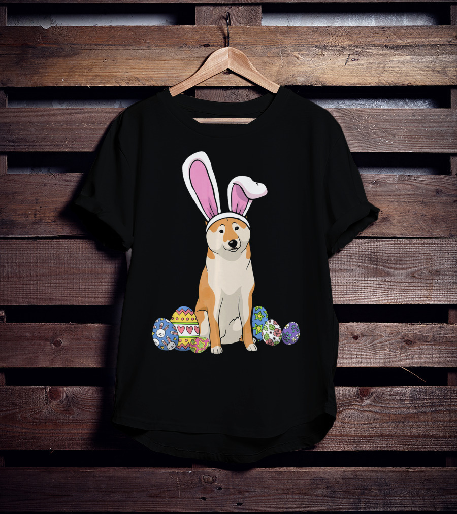 Shiba Inu With Bunny Ears And Colorful Easter Eggs T-Shirt
