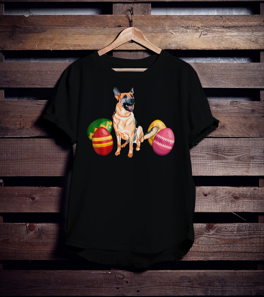 Funny Easter German Shepherd With Colorful Eggs T-Shirt