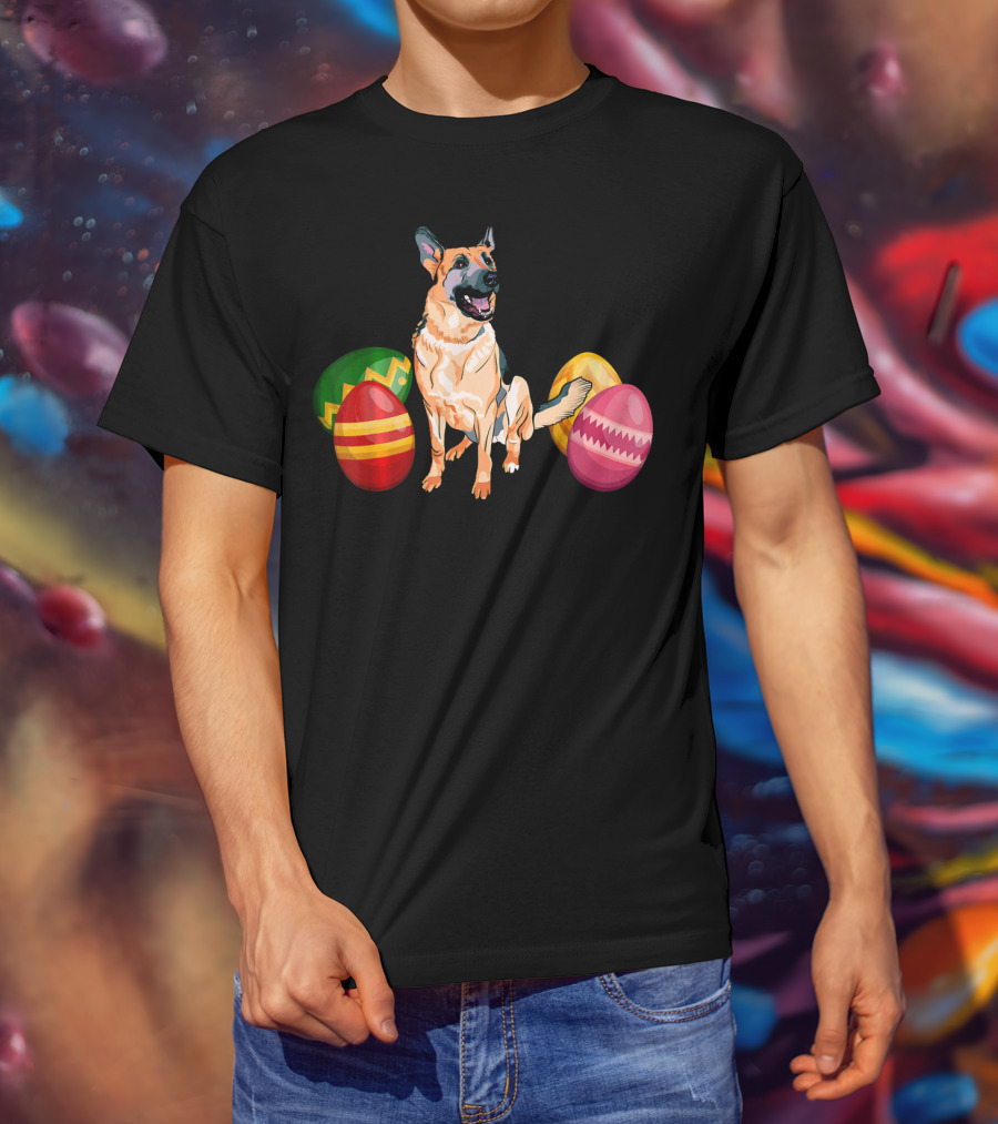 Funny Easter German Shepherd With Colorful Eggs T-Shirt