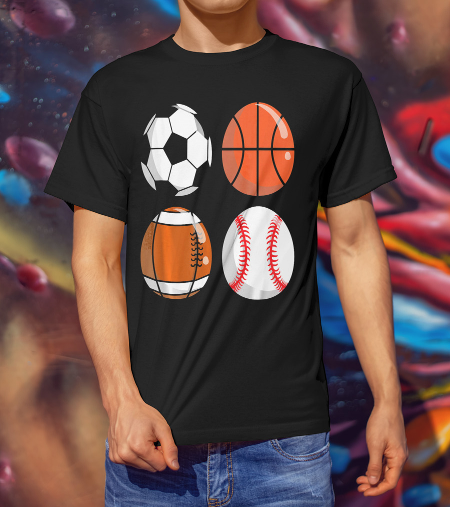 Easter Eggs Football Rugby Basketball Baseball Soccer T-Shirt