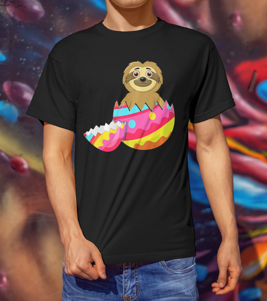 Funny Sloth Easter Egg Decorated Colorful Eggshell T-Shirt