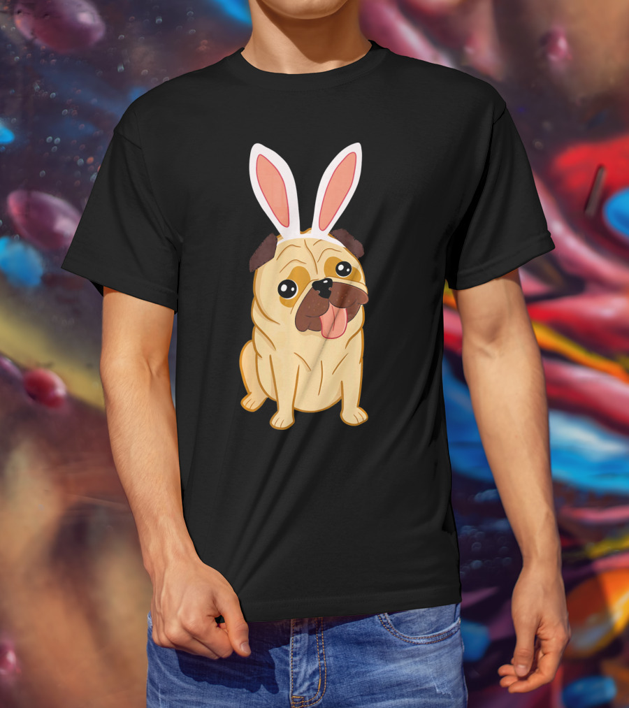Adorable Easter Pug With Bunny Ears T-Shirt