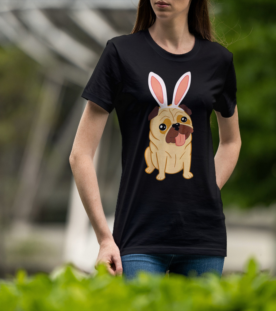 Adorable Easter Pug With Bunny Ears T-Shirt