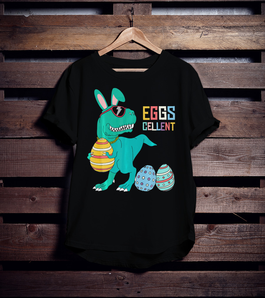 Easter Dinosaur Eggs Cellent T-Rex With Sunglasses And Striped Polka Dot Eggs T-Shirt