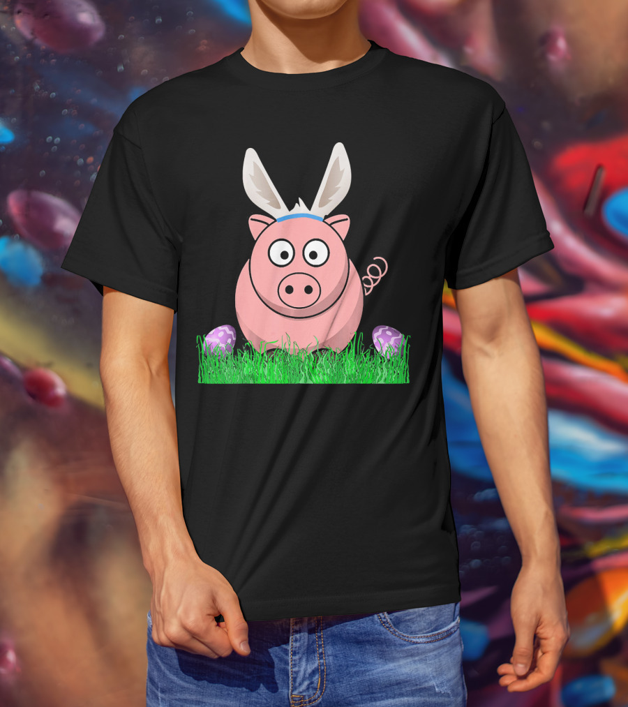 Easter Bunny Piglet With Eggs And Grass T-Shirt