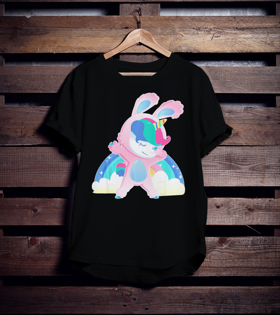 Unicorn Bunny Rabbit Costume Easter Rainbow Wings T-Shirt
