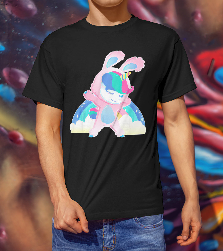 Unicorn Bunny Rabbit Costume Easter Rainbow Wings T-Shirt