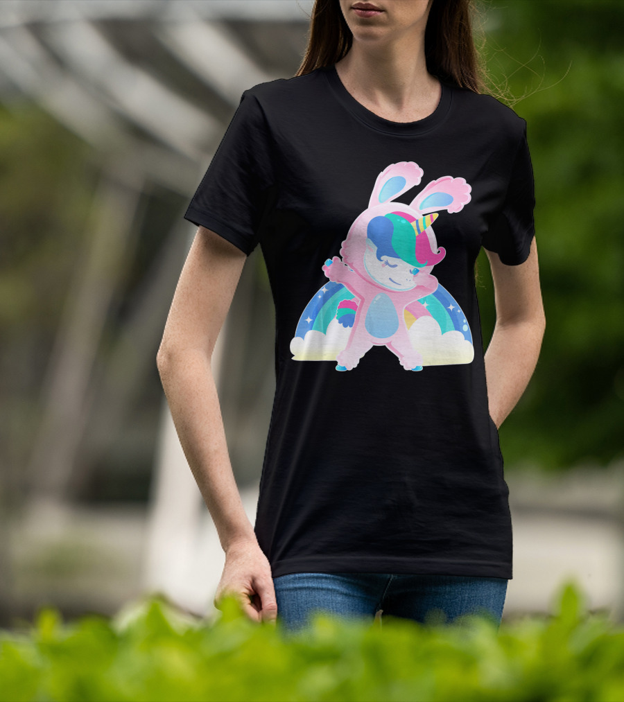 Unicorn Bunny Rabbit Costume Easter Rainbow Wings T-Shirt