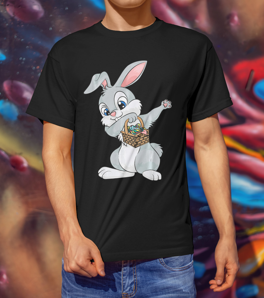 Dabbing Easter Bunny With Cute Basket Of Eggs T-Shirt