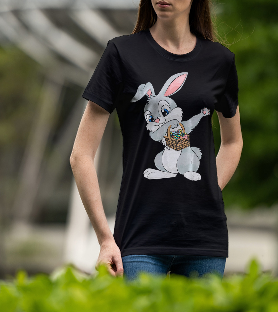Dabbing Easter Bunny With Cute Basket Of Eggs T-Shirt