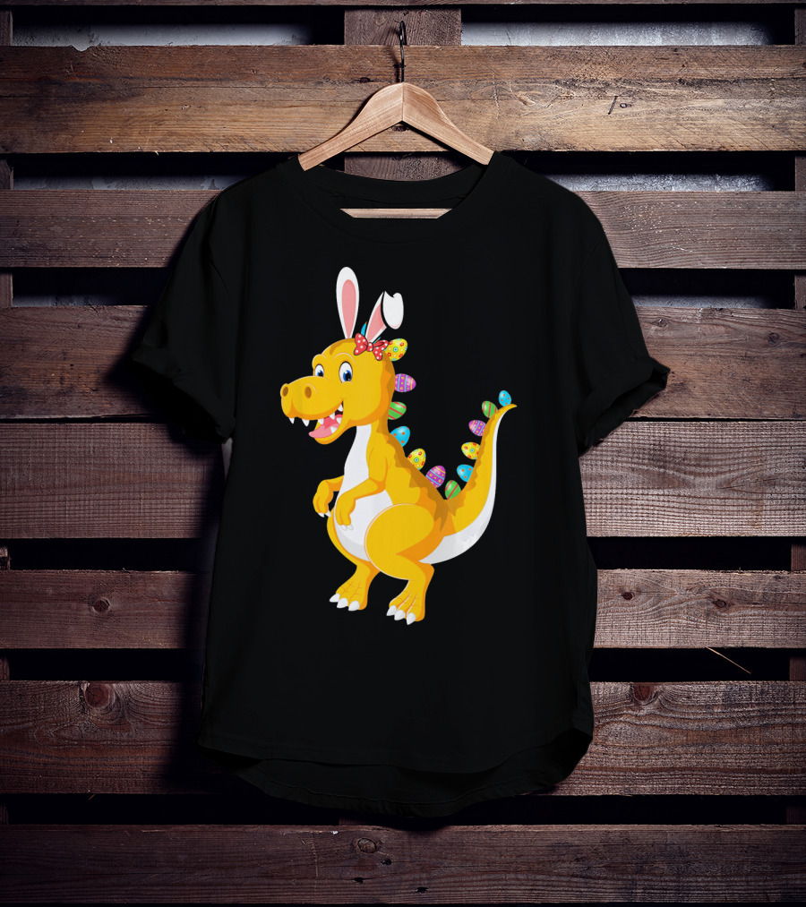 Dinosaur Rex With Bunny Ears And Easter Eggs T-Shirt