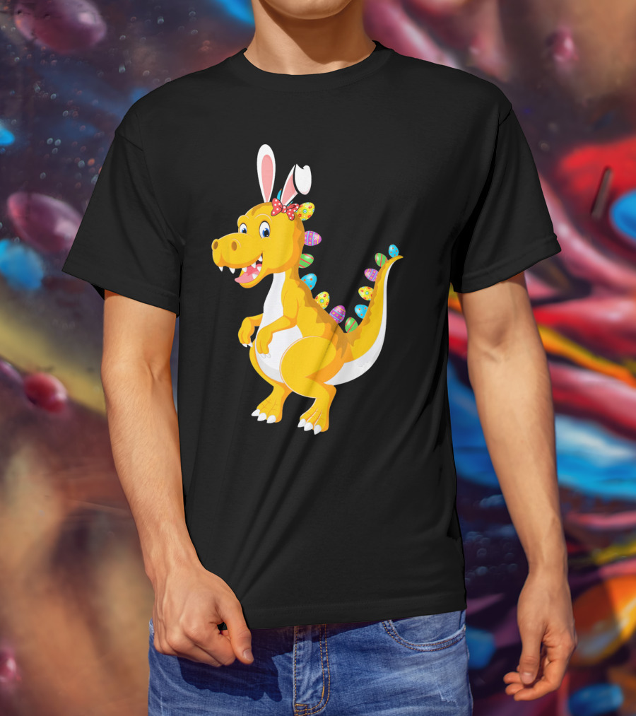 Dinosaur Rex With Bunny Ears And Easter Eggs T-Shirt