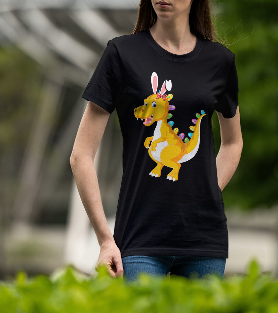 Dinosaur Rex With Bunny Ears And Easter Eggs T-Shirt