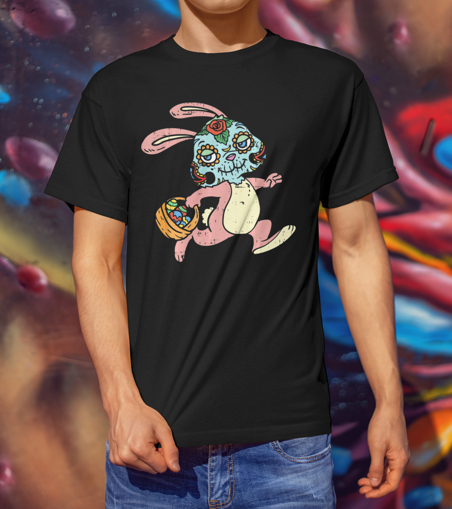 Easter Bunny Sugar Skull Calavera Dia De Los Muertos T-Shirt