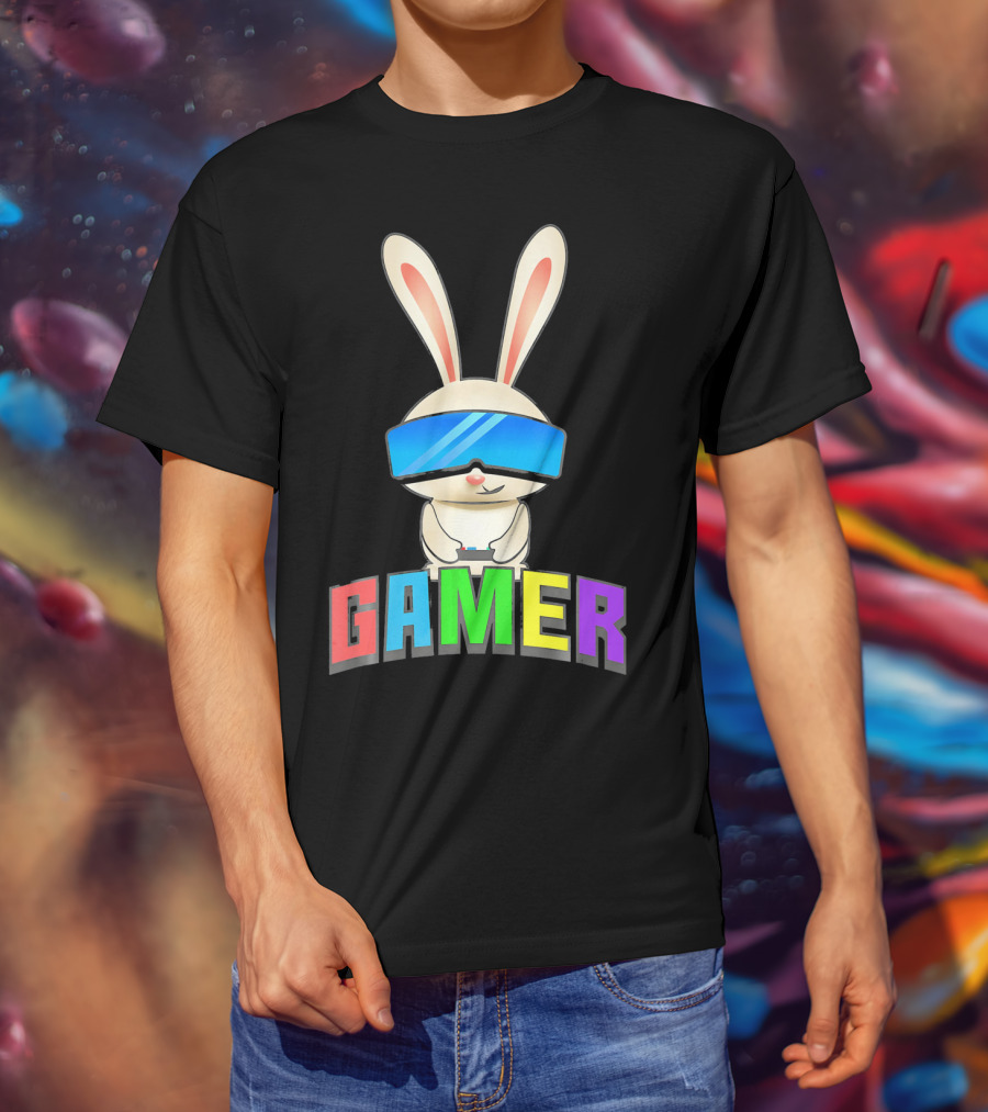 Gamer Easter Bunny With VR Headset And Controller T-Shirt