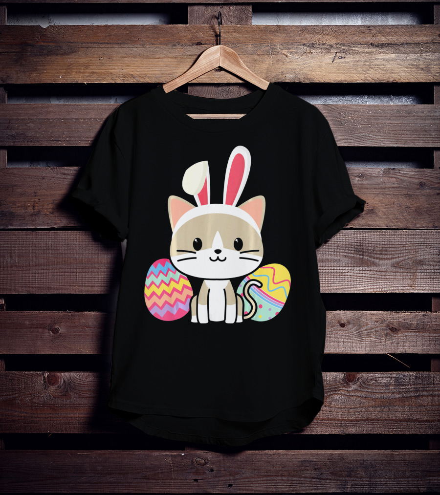 Easter Cat With Bunny Ears And Colorful Easter Eggs T-Shirt