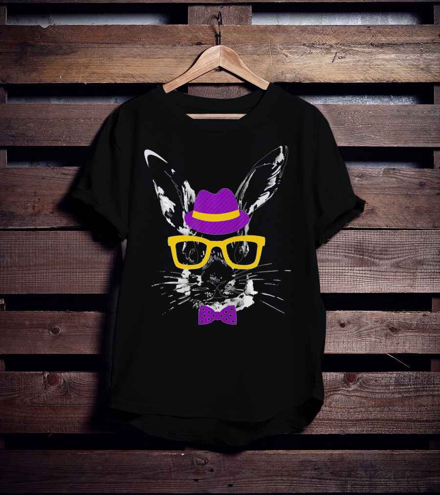 Easter Rabbit Watercolor Artwork Easter Bunny With Hat Glasses And Bow Tie T-Shirt