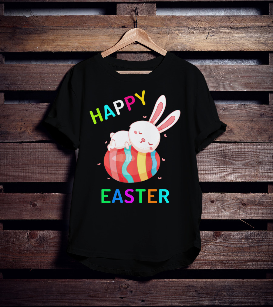 HAPPY EASTER With Bunny Sleeping On Colorful Egg T-Shirt
