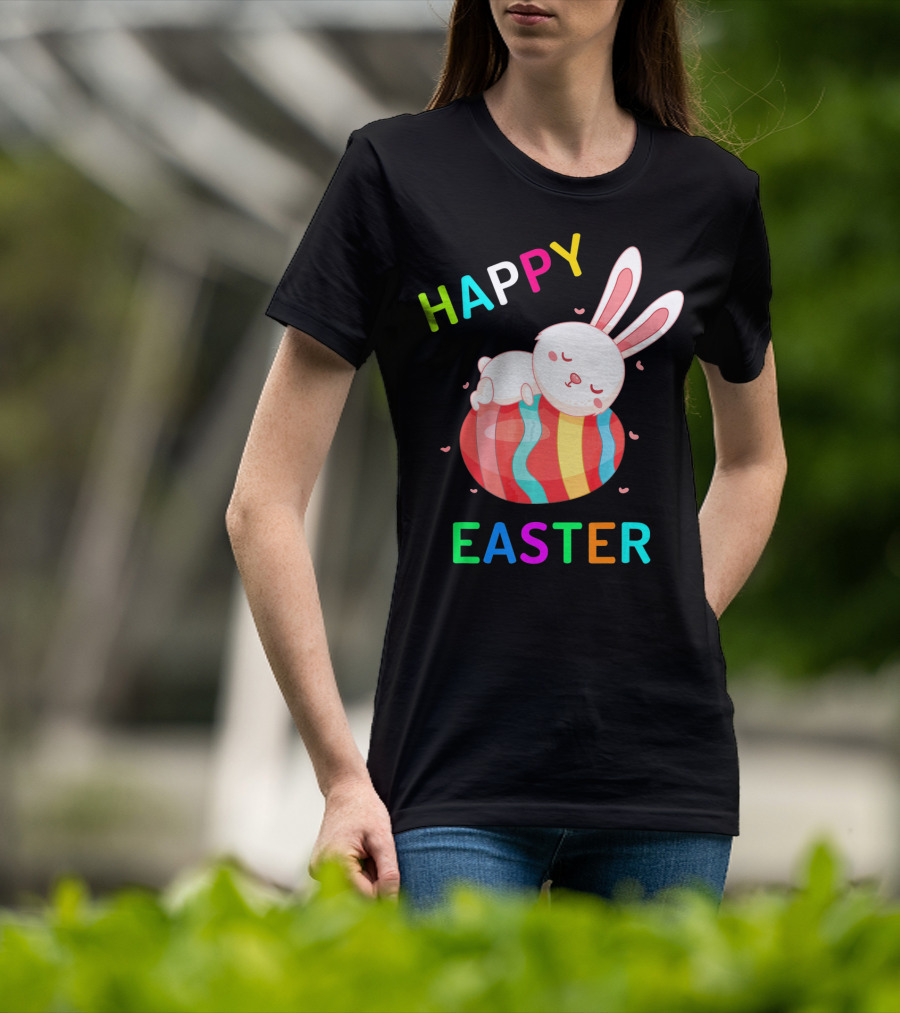 HAPPY EASTER With Bunny Sleeping On Colorful Egg T-Shirt