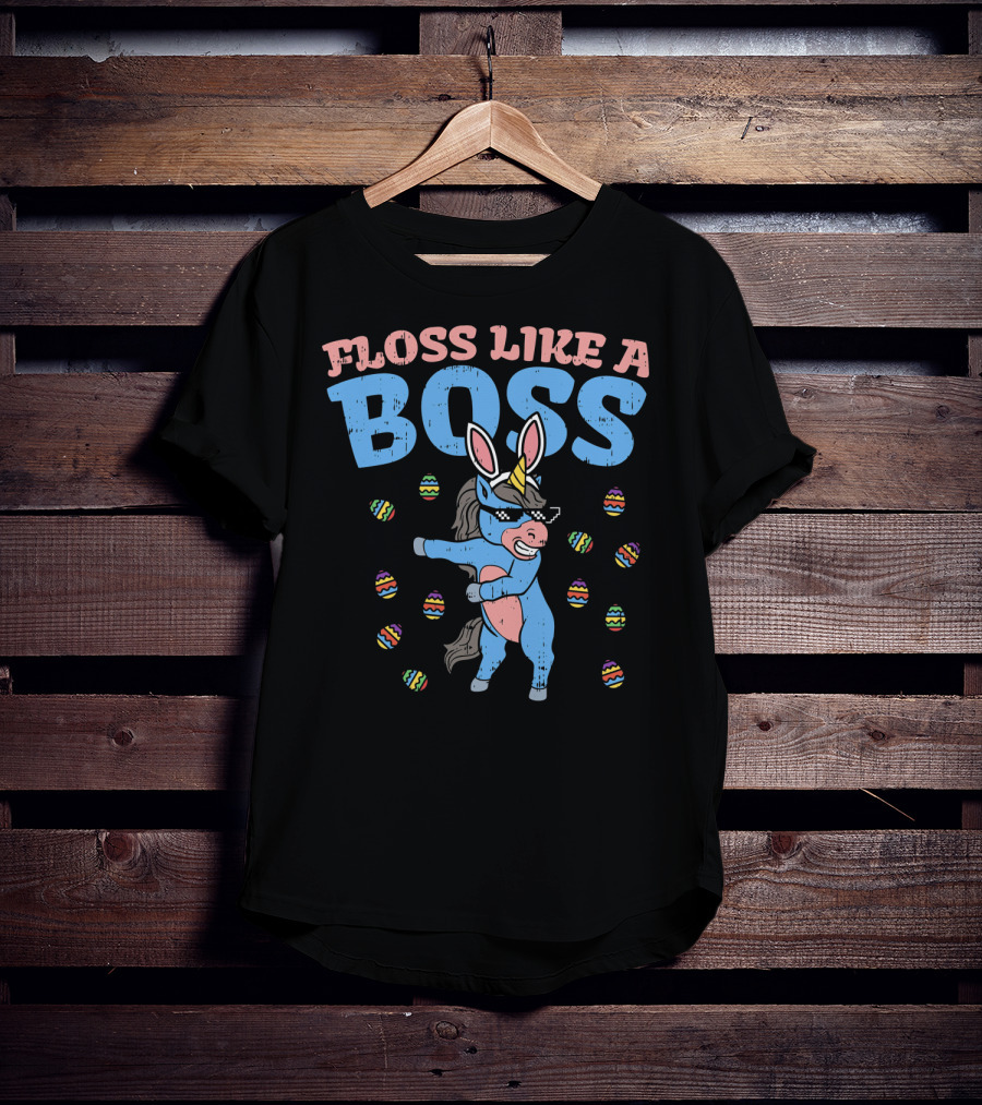 Floss Like A Boss Easter Unicorn Surrounded By Colorful Eggs T-Shirt