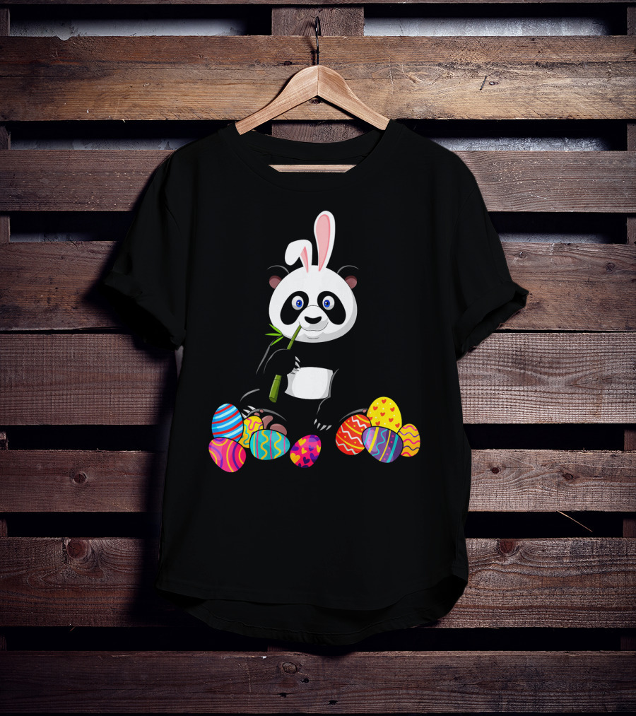 Panda With Bunny Ears And Colorful Easter Eggs T-Shirt