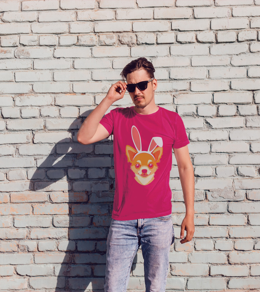 Easter Joy Chihuahua With Bunny Ears Cartoon T-Shirt