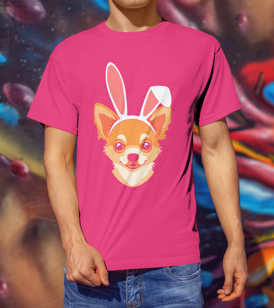 Easter Joy Chihuahua With Bunny Ears Cartoon T-Shirt