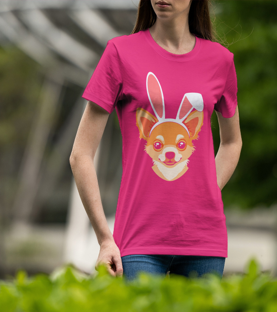 Easter Joy Chihuahua With Bunny Ears Cartoon T-Shirt