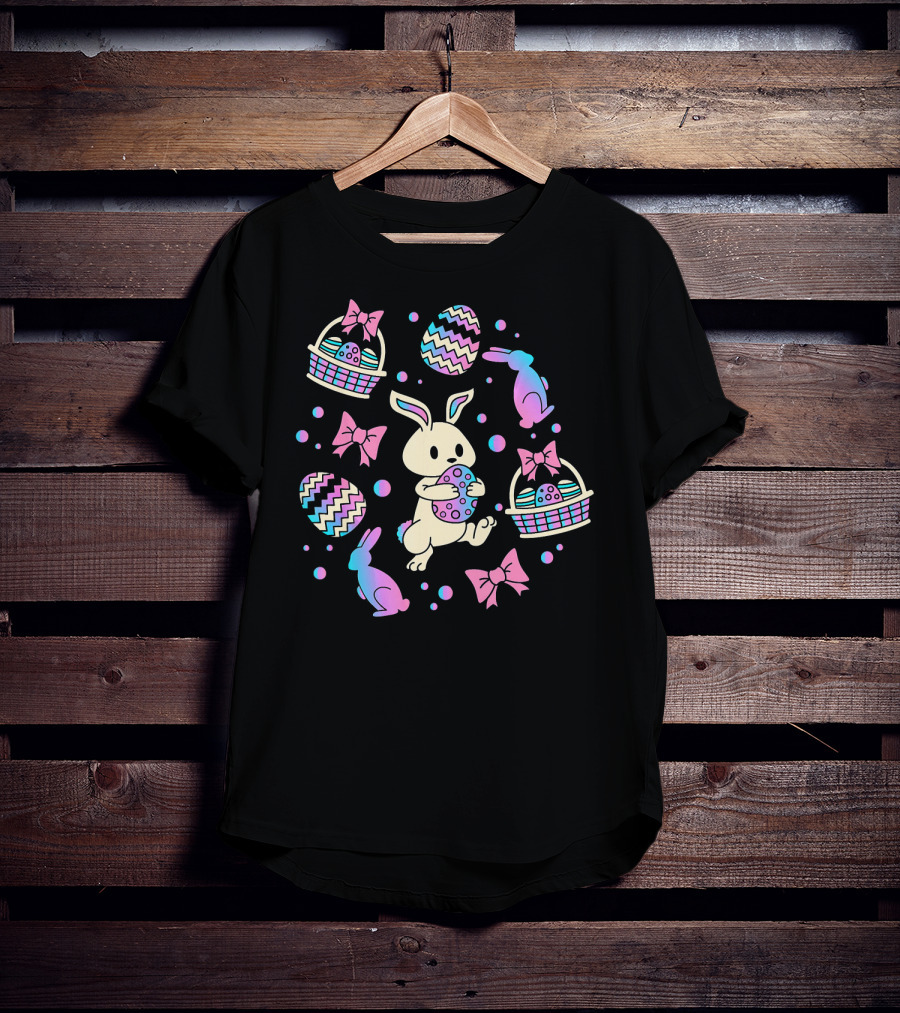 Easter Egg Hunting Bunny Rabbit Colorful Baskets And Bows T-Shirt