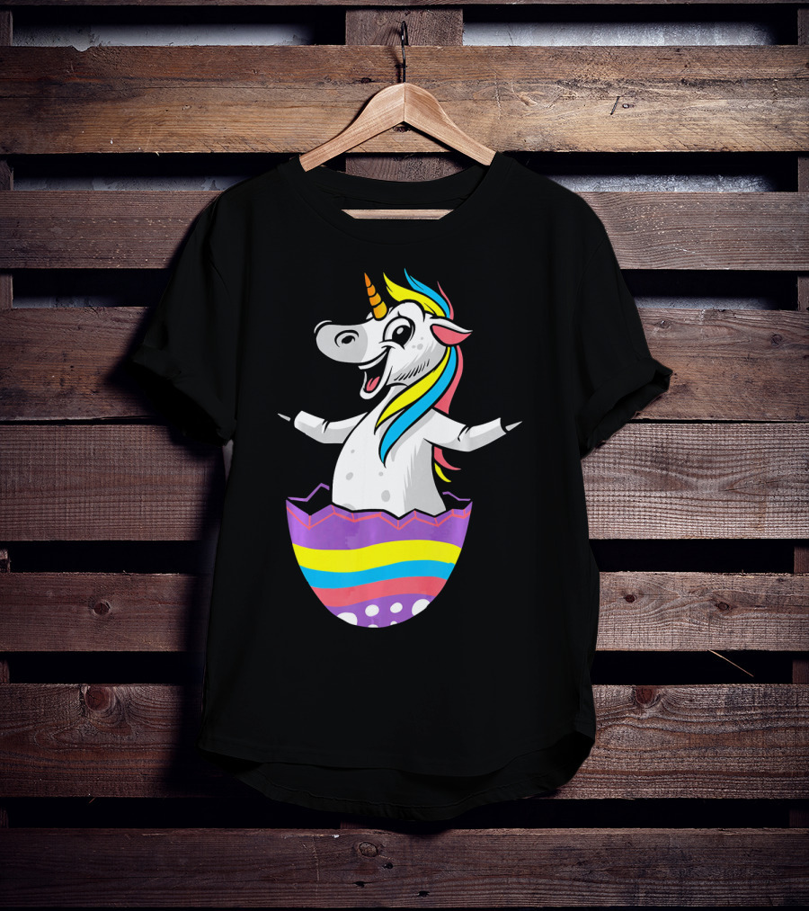 Easter Unicorn In Colorful Striped Egg T-Shirt