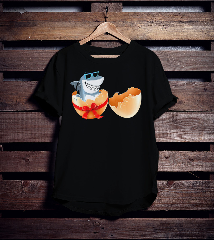 Easter Shark In Sunglasses Hatching From Decorative Egg T-Shirt