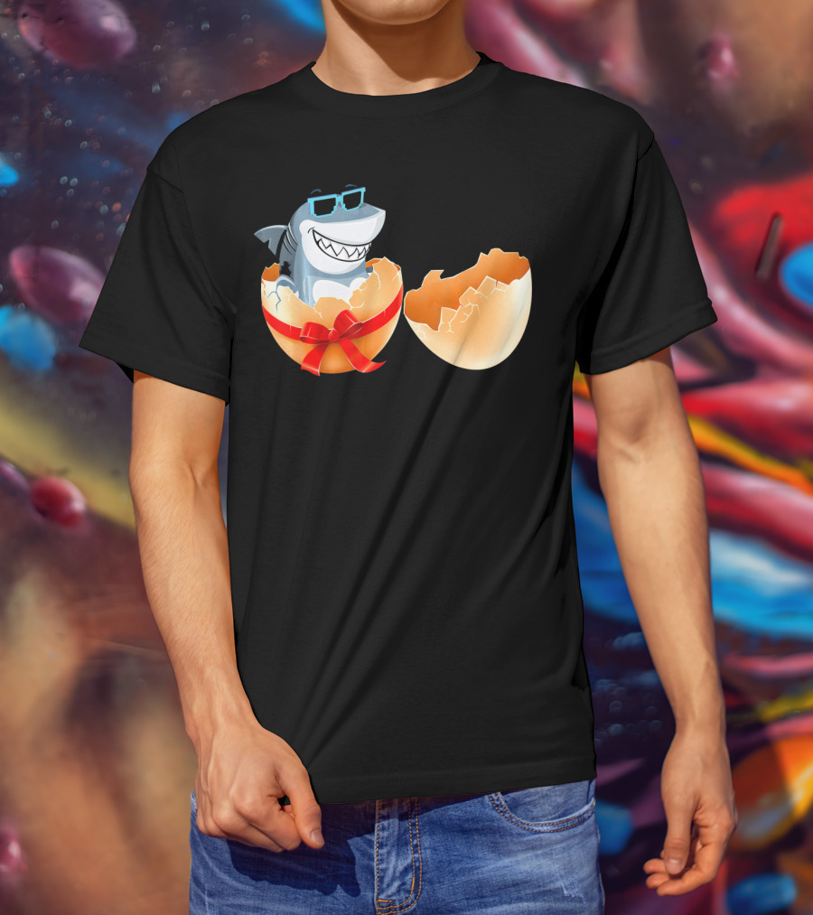 Easter Shark In Sunglasses Hatching From Decorative Egg T-Shirt