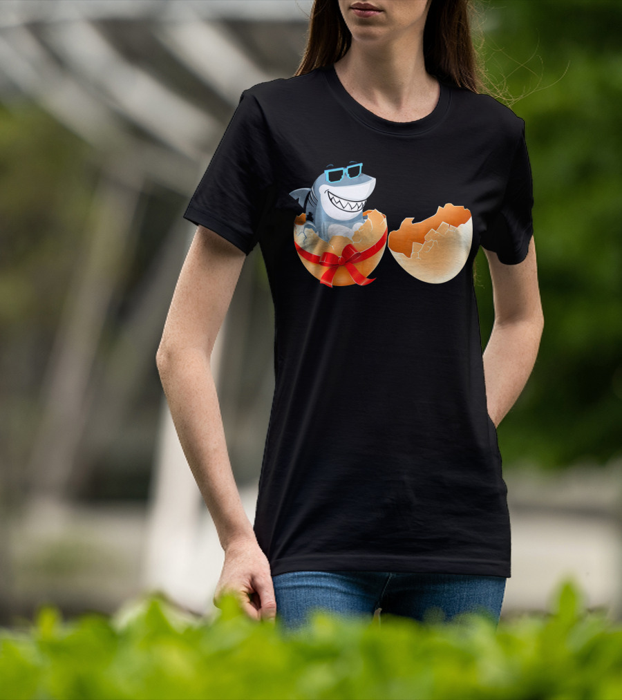 Easter Shark In Sunglasses Hatching From Decorative Egg T-Shirt