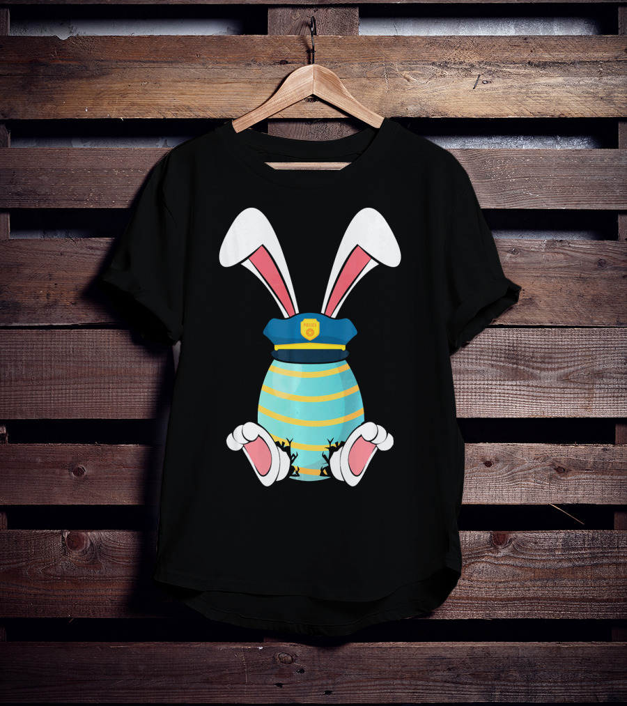 Bunny Easter Egg With Police Hat And Bunny Ears T-Shirt