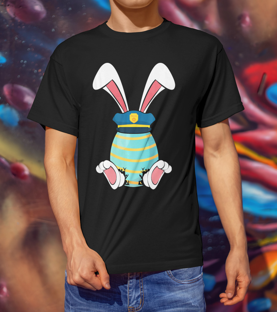 Bunny Easter Egg With Police Hat And Bunny Ears T-Shirt