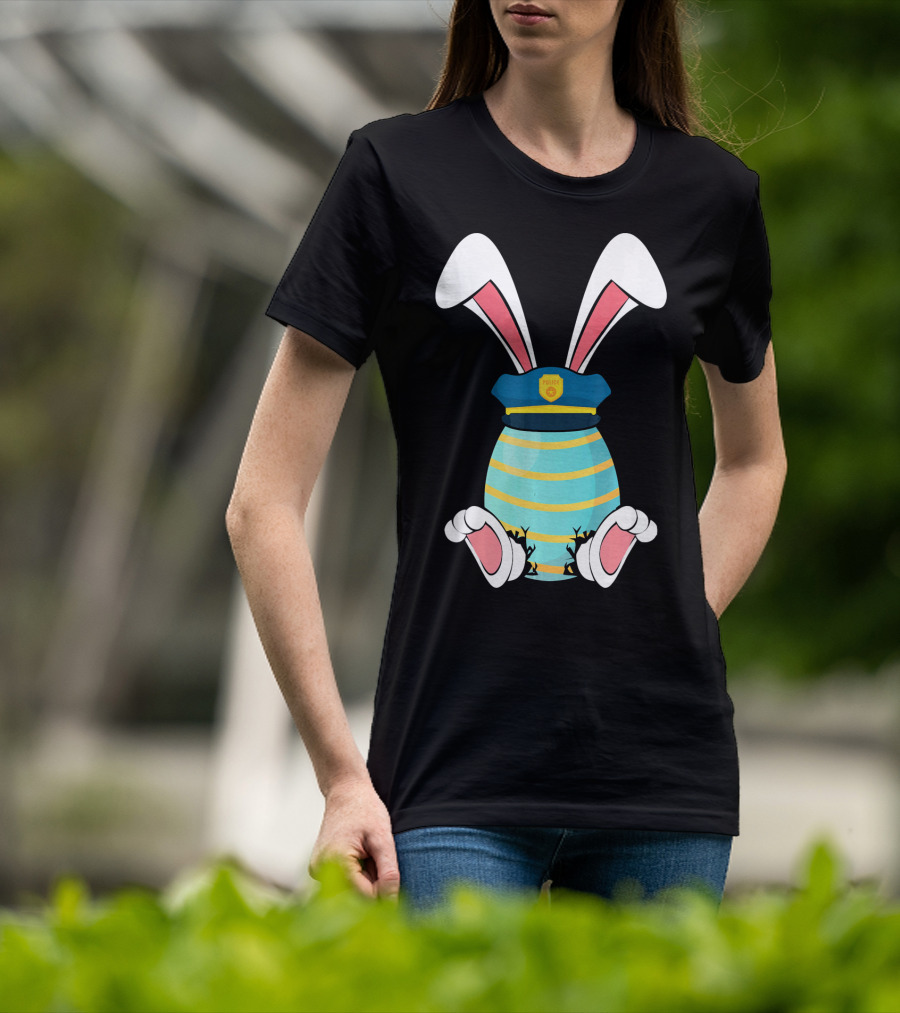 Bunny Easter Egg With Police Hat And Bunny Ears T-Shirt