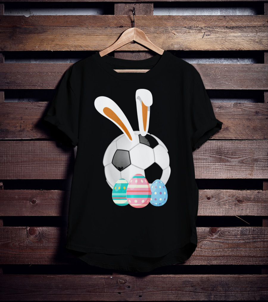 Easter Bunny And Soccer Ball With Colorful Eggs For Boys T-Shirt