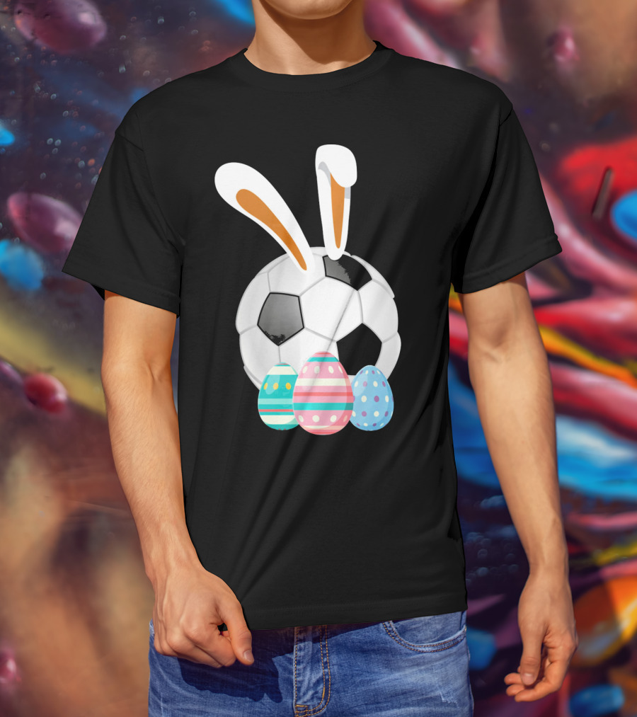 Easter Bunny And Soccer Ball With Colorful Eggs For Boys T-Shirt
