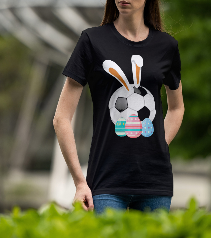 Easter Bunny And Soccer Ball With Colorful Eggs For Boys T-Shirt
