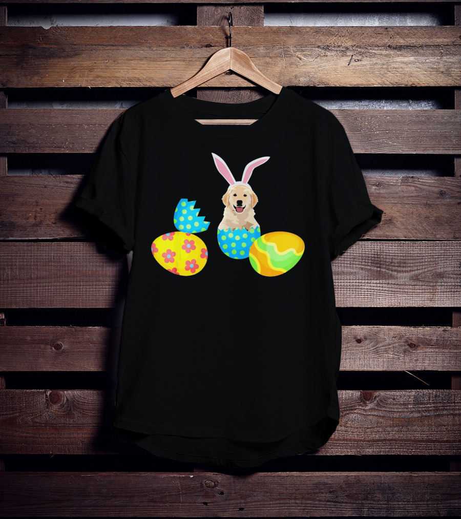 Labrador In Easter Eggs With Bunny Ears And Colorful T-Shirt