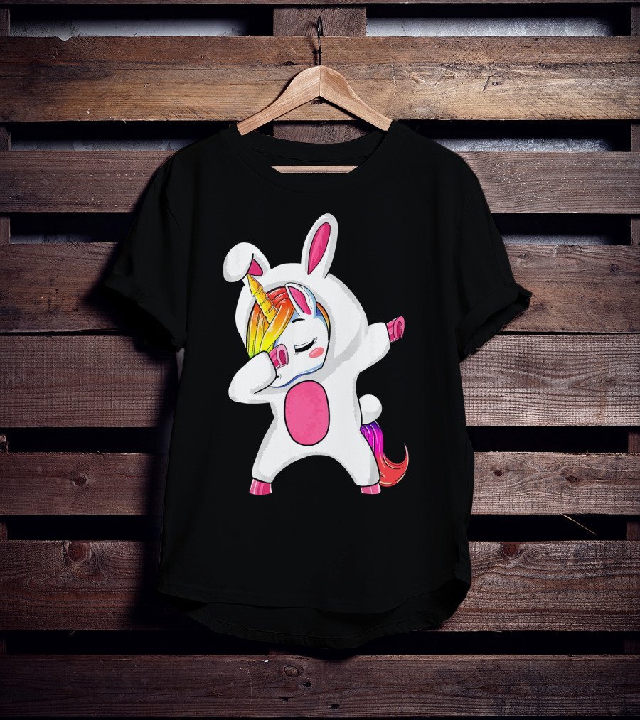 Girls Dabbing Easter Unicorn Rabbit T-Shirt