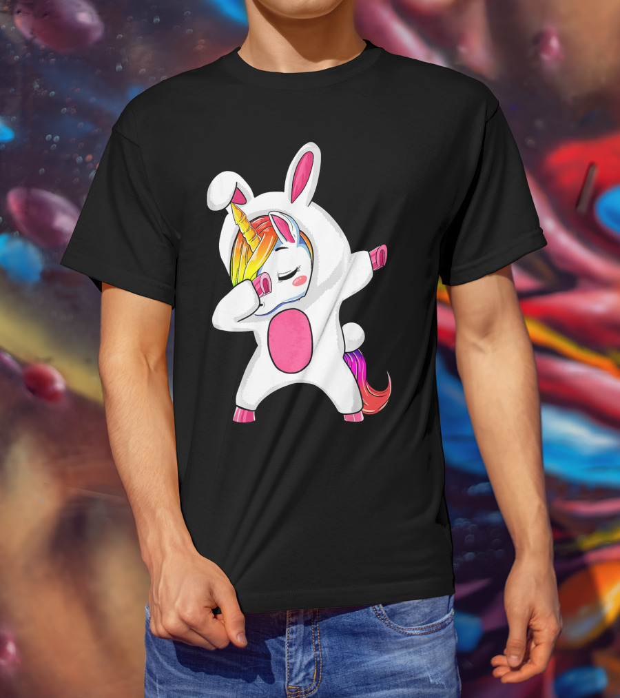 Girls Dabbing Easter Unicorn Rabbit T-Shirt