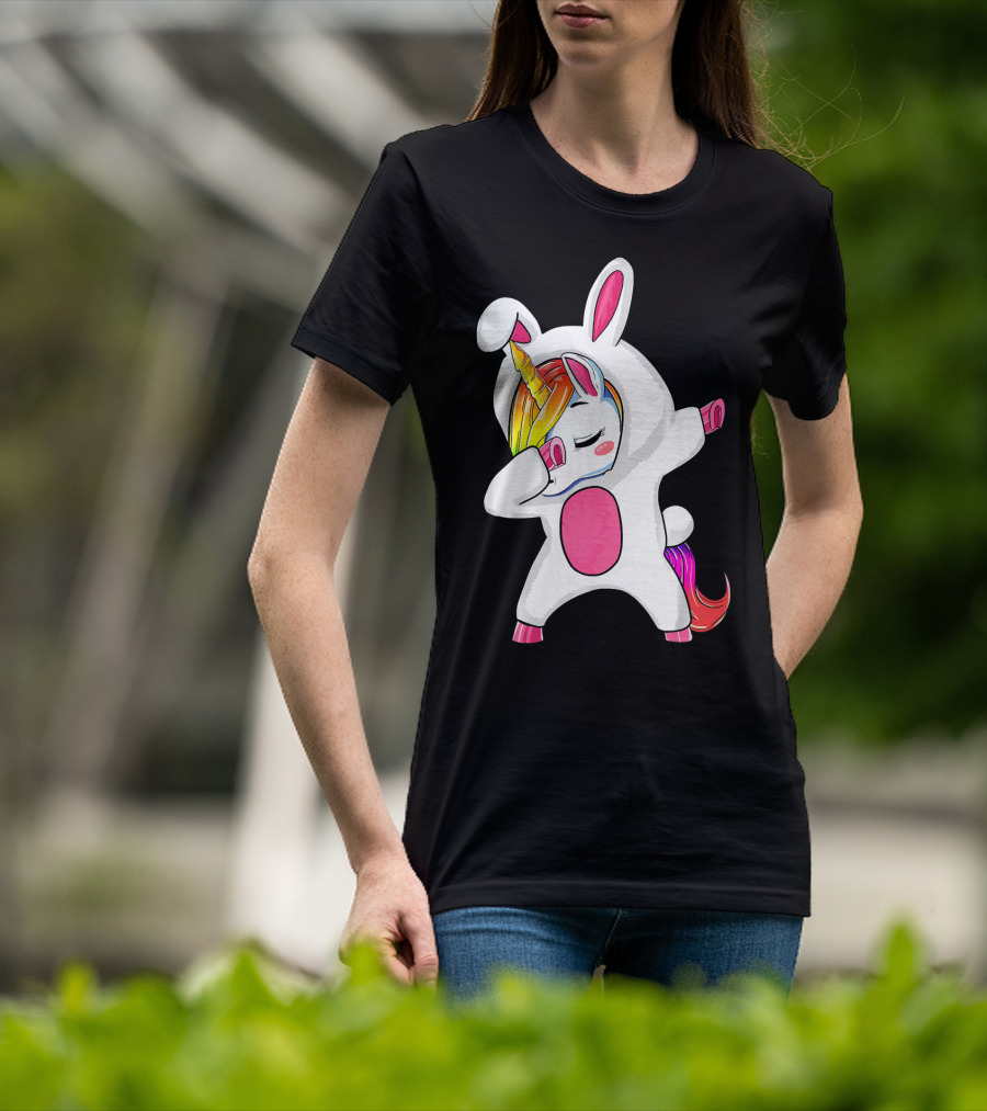 Girls Dabbing Easter Unicorn Rabbit T-Shirt