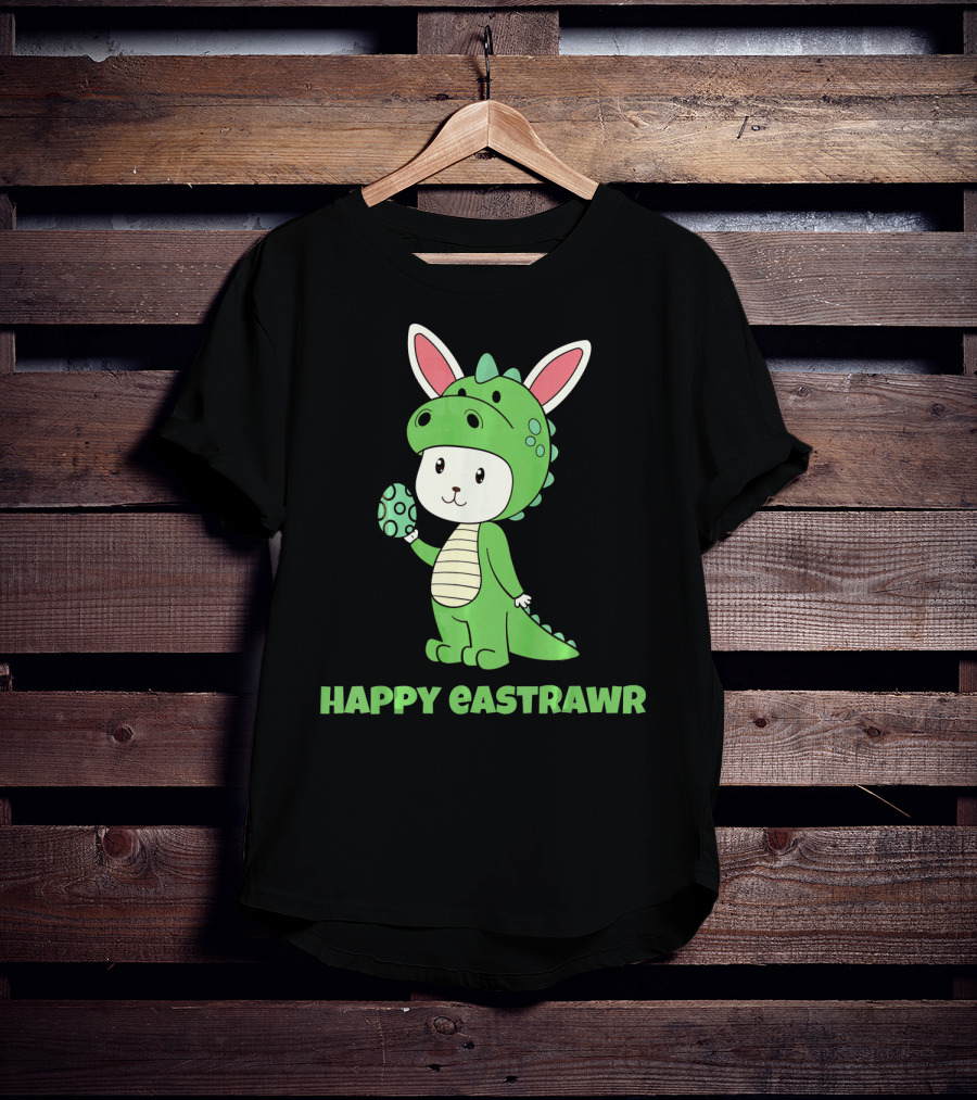 Happy Eastrawr Dinosaur Bunny Costume Holding Easter Egg T-Shirt