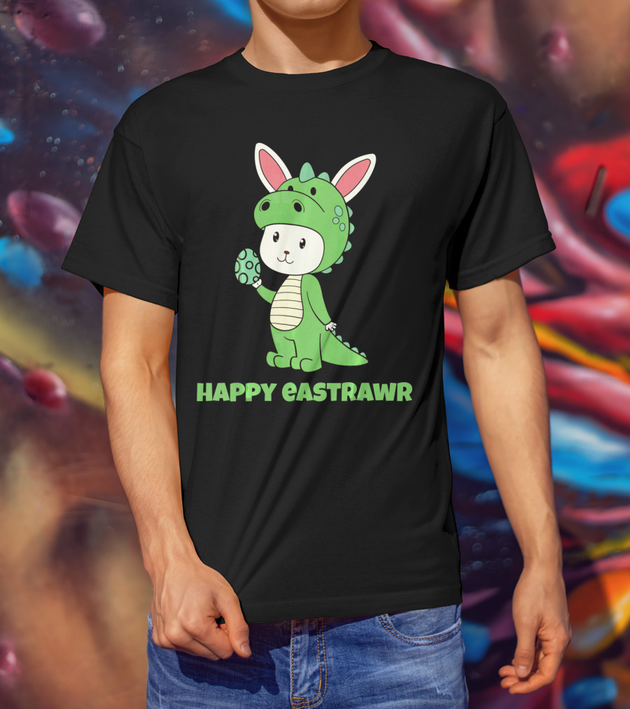 Happy Eastrawr Dinosaur Bunny Costume Holding Easter Egg T-Shirt