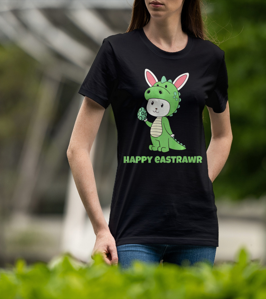 Happy Eastrawr Dinosaur Bunny Costume Holding Easter Egg T-Shirt