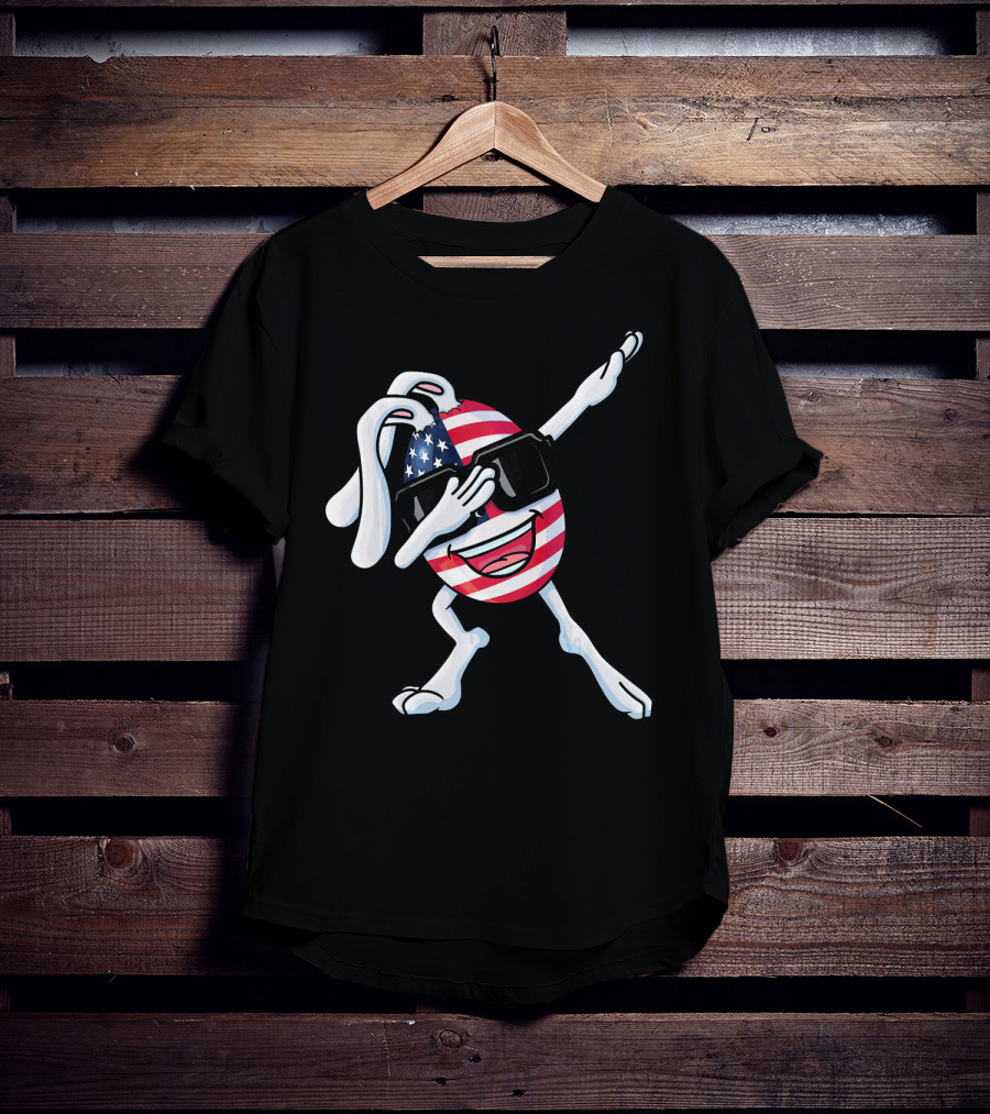 Funny Dabbing Easter Bunny American Flag Egg USA T-Shirt