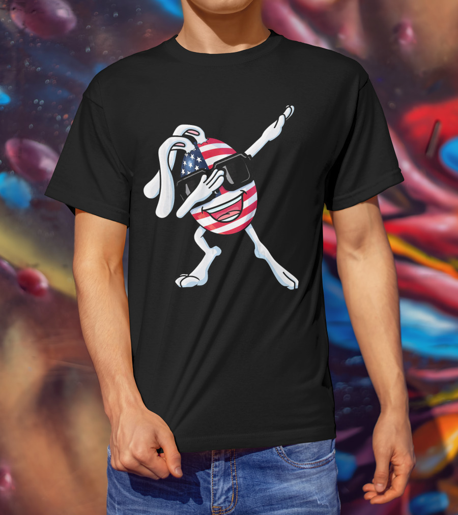 Funny Dabbing Easter Bunny American Flag Egg USA T-Shirt